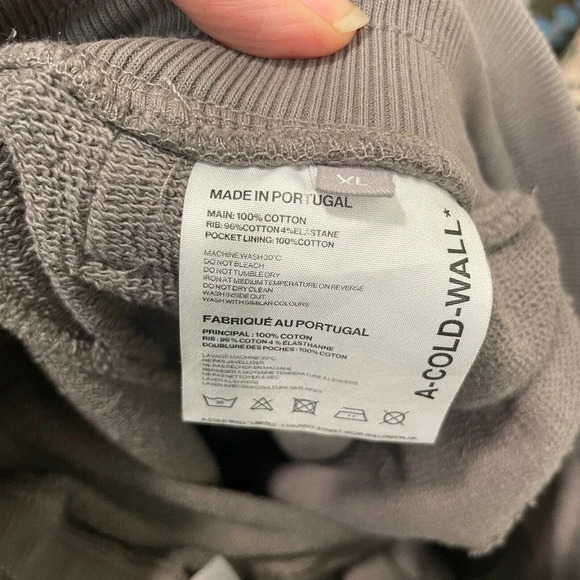 A-Cold-Wall Sweatpants Men's XL Gray Solid Logo 100% Cotton Tapered Drawstring - Picture 8 of 10